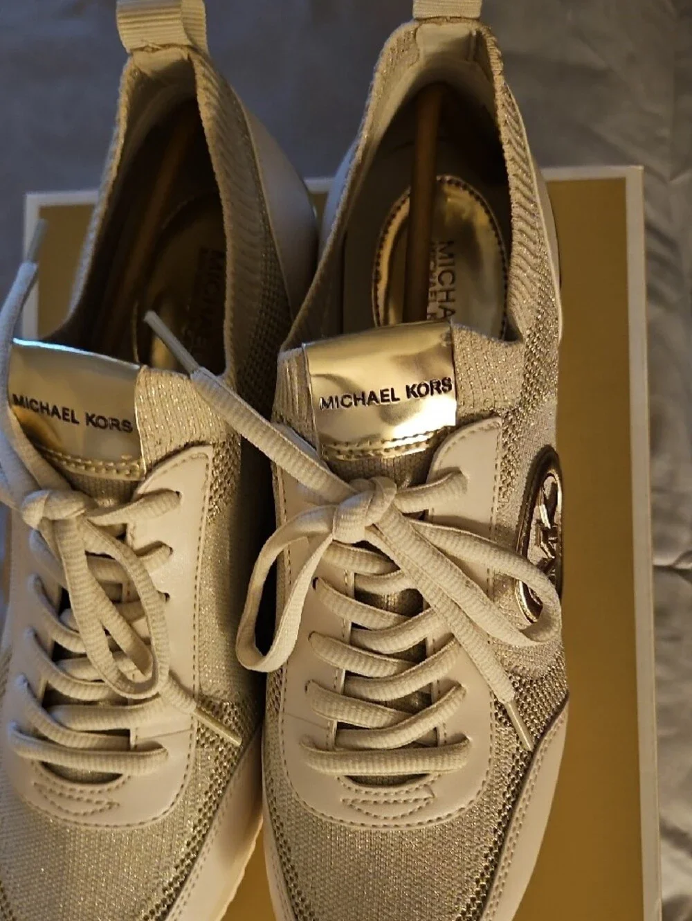 Michael Kors Women’s Cream Knit & Metallic Accent Sneakers
